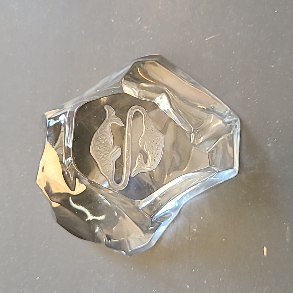 Vintage Signed Val St. Lambert Pisces Paperweight